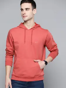 Harvard Men Peach Coloured Solid Hooded Kangaroo Pocket Sweatshirt