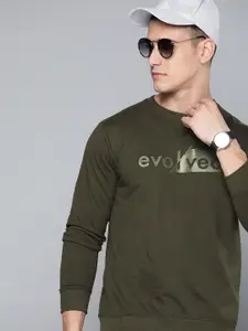 Harvard Men Olive Green Printed Sweatshirt