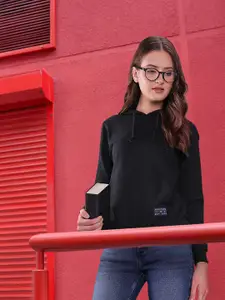 Harvard Women Black Hooded Pullover Sweatshirt