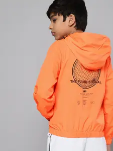 HRX By Hrithik Roshan U-17 Lifestyle Boys Neon Orange Rapid-Dry Hooded Bomber Jacket