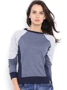 Campus Sutra Grey Colourblocked Sweatshirt