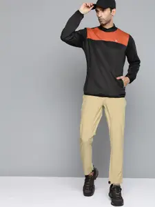 HRX By Hrithik Roshan Outdoor Men Jet Black & Rust Orange Rapid-Dry Colourblock Sweatshirt