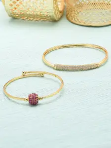 Zaveri Pearls Pack Of 2 Gold-Plated Bangle-Style Bracelets
