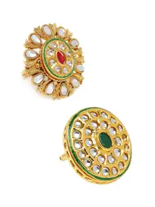 Zaveri Pearls Set Of 2 Gold-Plated Floral-Shaped Adjustable Finger Rings