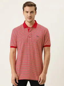 Flying Machine Men Red & Off White Striped Polo Collar T-shirt