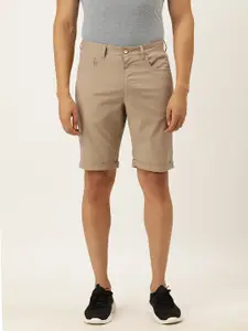 Peter England Men Khaki Checked Mid-Rise Regular Shorts