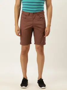 Peter England Men Rust Brown Checked Mid-Rise Regular Shorts