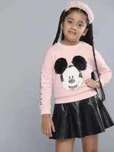 YK Disney YK Disney Girls Pink & Black Mickey Mouse Print Sweatshirt