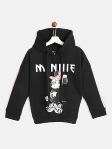 YK Disney YK Disney Girls Black & White Minnie Mouse Print Hooded Sweatshirt