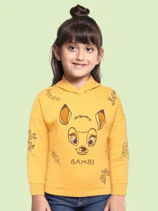 YK Disney YK Disney Girls Yellow & Coffee Brown Bambi Printed Hooded Sweatshirt