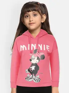 YK Disney YK Disney Girls Pink & Black Minnie Mouse Printed Hooded Sweatshirt