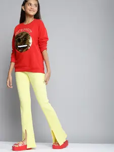 YK emoji Girls Red & Gold-Toned Flip Emoji Sequinned Sweatshirt