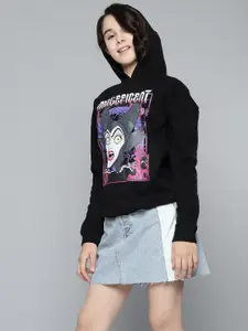 YK Disney YK Disney Girls Black & Charcoal Grey Maleficent Print Hooded Sweatshirt