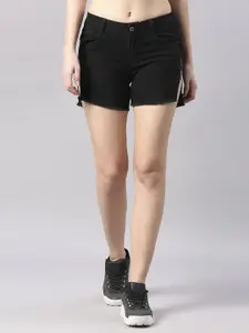 High Star Women Black Solid Slim Fit Denim Stretchable Shorts