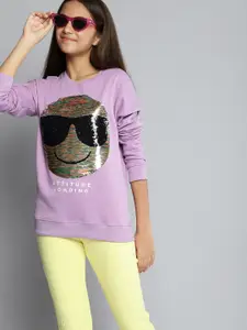 YK emoji Girls Lavender Flip Sequin Sweatshirt