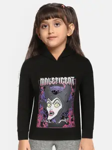 YK Disney YK Disney Girls Black & Pink Maleficant Print Hooded Sweatshirt