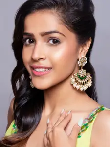 Fida Gold-Plated & Green Kundan Studded Contemporary Chandbalis