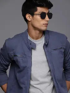 WROGN Men Blue Biker Jacket