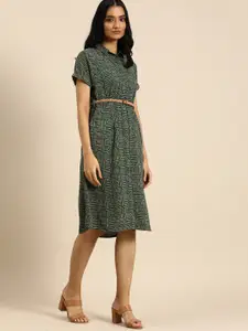 all about you Green Shirt Dress with Belt