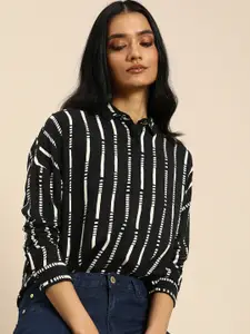 all about you Women Black & White Opaque Printed Casual Shirt