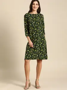 all about you Green & Yellow Printed A-Line Midi Dress