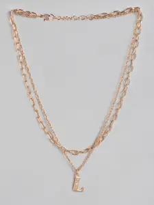 DressBerry Gold-Toned Stone-Studded Alphabet L Charm Layered Necklace
