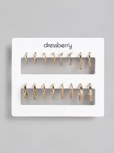 DressBerry Set of 8 Gold-Toned Huggie Half Hoop Earrings
