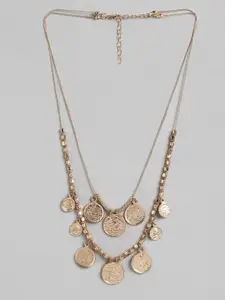 DressBerry Gold-Toned Textured Coin Layered Necklace
