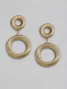 DressBerry Gold-Toned Threadwork Circular Drop Earrings