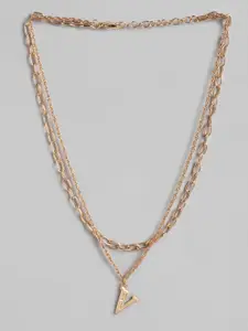 DressBerry Gold-Toned Stone-Studded Alphabet V Charm Layered Necklace
