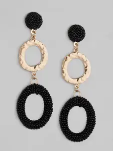 DressBerry Black Rose Gold-Plated Beaded Oval Drop Earrings