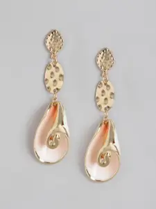 DressBerry Gold-Toned & Off White Contemporary Drop Earrings