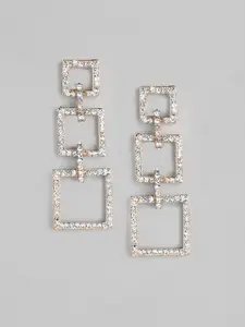 DressBerry Rose Gold-Plated Stone Studded Square Drop Earrings