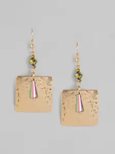 DressBerry Rose Gold-Toned & Pink Beaded Square Drop Earrings