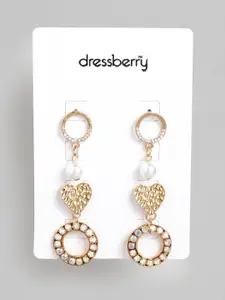 DressBerry Gold-Toned & Off-White Stone-Studded Circular Drop Earrings