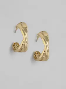 DressBerry Gold-Toned Crescent Shaped Twisted Half Hoop Earrings