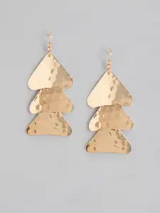 DressBerry Rose Gold-Toned Hammered Effect Triangular Drop Earrings