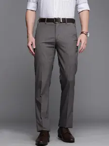 Louis Philippe Men Grey Solid Slim Fit Low-Rise Wrinkle Free Formal Trousers