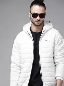 Roadster Men White Solid Hooded Puffer Jacket