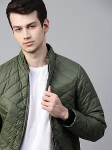 Roadster Men Olive Green Solid Padded Jacket