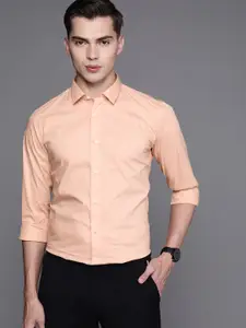 Louis Philippe Sport Men Peach-Coloured Super Slim Fit Opaque Formal Shirt