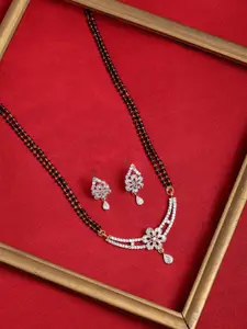 PANASH Gold-Plated Stone-Studded Mangalsutra Earrings Set