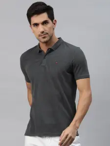 Louis Philippe Sport Men Grey Solid Pure Cotton Polo Collar T-shirt