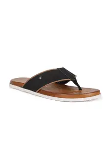 Louis Philippe Men Black Leather Comfort Sandals