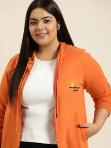 Sztori Women Plus Size Orange Solid Hooded Front-Open Sweatshirt