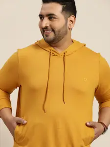 Sztori Men Plus Size Mustard Yellow Solid Hooded Sweatshirt