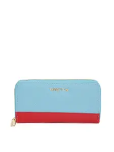 United Colors of Benetton Women Blue & Red Colourblocked Zip Around Wallet
