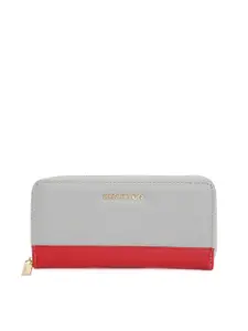 United Colors of Benetton Women Grey & Red Colourblocked Synthetic Leather Zip Around Wallet