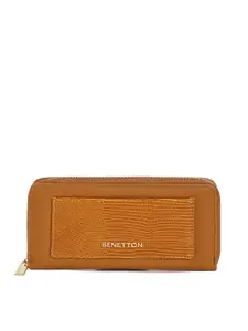 United Colors of Benetton Women Brown Solid Applique Synthetic Leather Zip Around Wallet