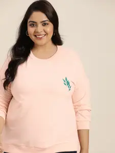 Sztori Women Plus Size Peach-Coloured Sweatshirt